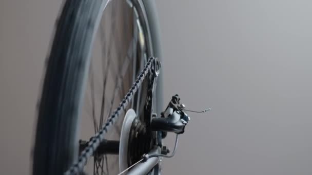 Transmissão Traseira Bicicleta Bicicleta Engrenagem Drivetrain Cassete Perto Transmissão Bicicleta — Vídeo de Stock