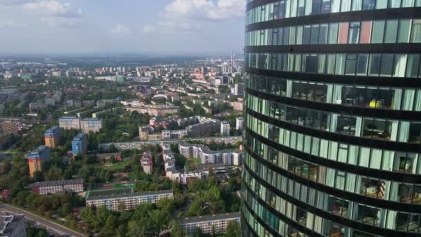 Aerial View Glass Skyscraper Facade Close High Rise Office Building — Vídeos de Stock