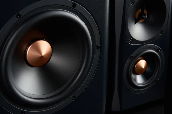 Sound Speaker Dark Background Close Set Listening Music Audio Equipment — 图库照片