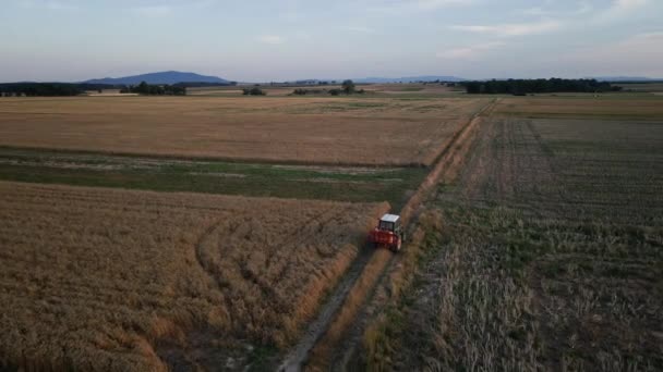 Landbouwtrekker Werkzaam Landbouw Veld Bebouwen Ploegen Bodem Drone View Agribusiness — Stockvideo
