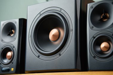 Oturma odasının içinde hoparlör var. Müzik dinlemeye hazırız. Ses ekipmanları
