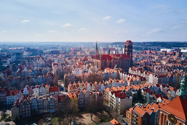 Légi Kilátás Gdansk Város Lengyelországban Történelmi Központ Óvárosban Európai Városban — Stock Fotó