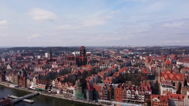 Widok Lotu Ptaka Miasto Gdańsk Polsce Historyczne Centrum Starego Miasta — Wideo stockowe