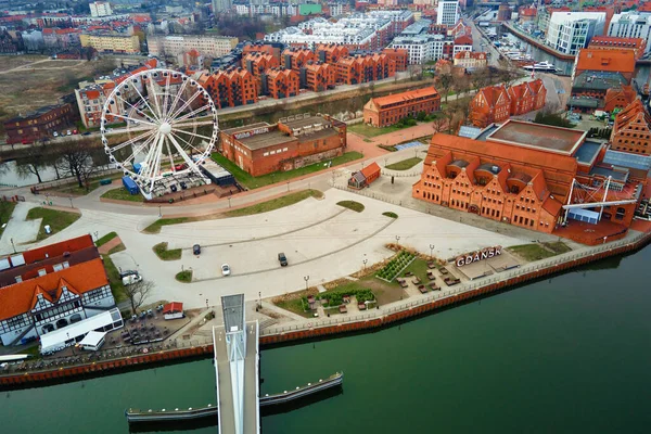 Vue Aérienne Attraction Des Roues Ferris Dans Ville Gdansk Pologne — Photo