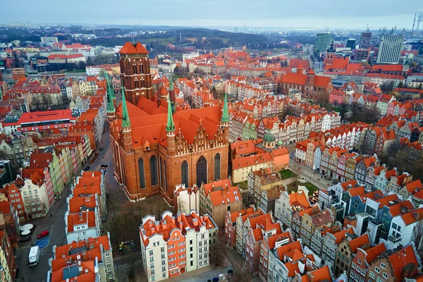 Luftaufnahme Der Stadt Danzig Polen Historisches Zentrum Der Altstadt Der — Stockfoto