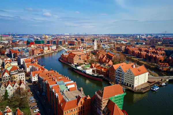 Légi Kilátás Gdansk Város Lengyelországban Történelmi Központ Óvárosban Európai Városban — Stock Fotó