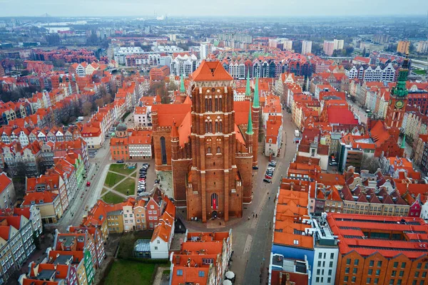 Luftaufnahme Der Stadt Danzig Polen Historisches Zentrum Der Altstadt Der — Stockfoto