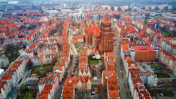 Widok Lotu Ptaka Miasto Gdańsk Polsce Historyczne Centrum Starego Miasta — Zdjęcie stockowe