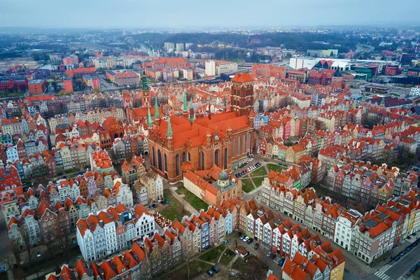 Luchtfoto Van Stad Gdansk Polen Historisch Centrum Oude Stad Europese — Stockfoto