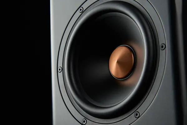 Multimedia Akustisk Högtalare Med Kopieringsutrymme Ljud Ljudsystem Mörk Bakgrund — Stockfoto