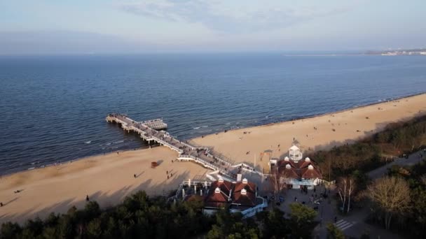 Brzeg Morza Widokiem Miasto Gdańsk Widok Lotu Ptaka Morze Bałtyckie — Wideo stockowe
