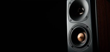 Kopya alanı olan multimedya akustik ses hoparlörü. Koyu arkaplanda ses sistemi