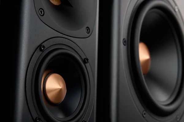 Multimedya Ses Hoparlörleri Koyu Arkaplanda Ses Sistemi Var Müzik Dinlemek — Stok fotoğraf