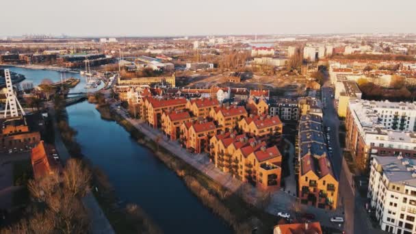 Gdansk Stad Polen Met Uitzicht Rivier Motlava Historisch Centrum Oude — Stockvideo