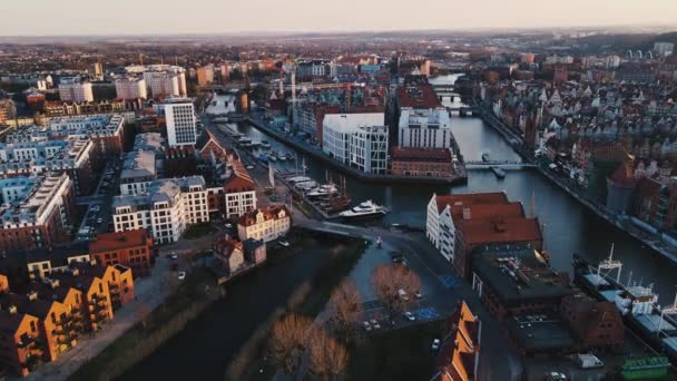Gdansk City Poland View Motlava River Historical Center Old Town — Stock Video