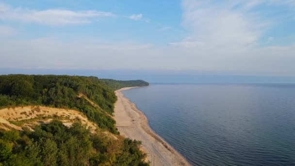 Widok Lotu Ptaka Piaszczystą Plażą Władysławowie Wybrzeże Morza Bałtyckiego Polsce — Wideo stockowe