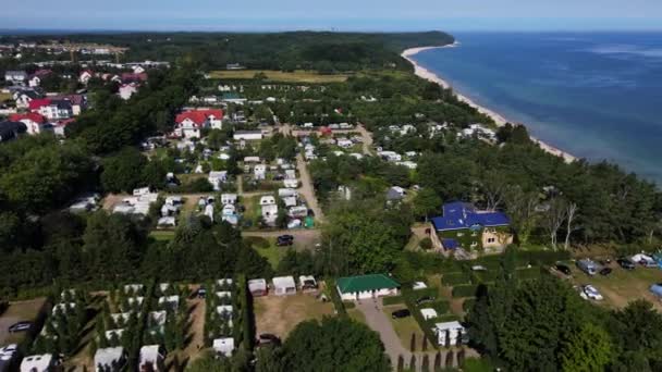 Vue Aérienne Camping Avec Remorques Près Plage Mer Baltique Wladyslawowo — Video