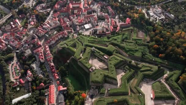 Fort Klodzko Oude Stad Stadsgezicht Vanuit Lucht Bekende Historische Bezienswaardigheid — Stockvideo