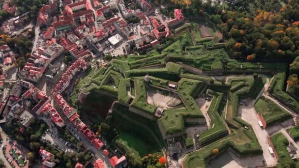 Fort Klodzko Oude Stad Stadsgezicht Vanuit Lucht Bekende Historische Bezienswaardigheid — Stockvideo