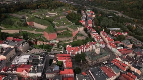 Klodzko Kalesi Eski Şehir Manzarası Hava Manzarası Polonya Nın Klodzko — Stok video