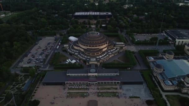 Centennial Hall Wroclaw Poland Aerial View People Resting Multimedia Fountain — Stock Video