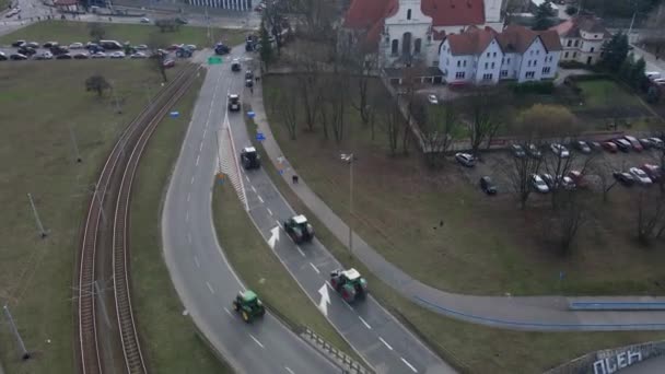 Protest Rolników Wrocławiu Protestujący Rolnicy Ciągnikach Blokują Ruch Ulicach Miasta — Wideo stockowe