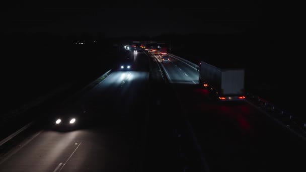 Cars Driving Highway Night Rush Hour Motorway Glowing Cars Headlamps — Stock Video