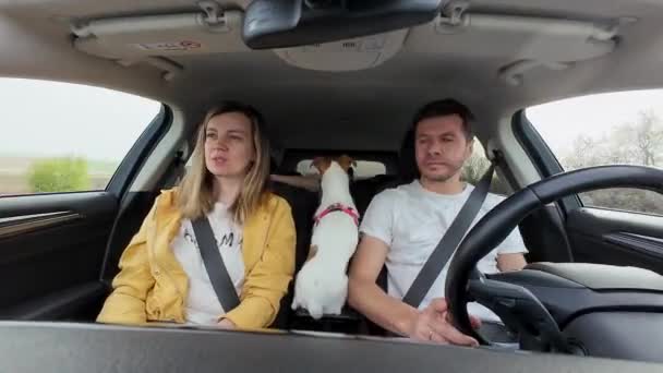 Lapso Tempo Casal Viagem Carro Com Cão Ativo Motorista Sexo — Vídeo de Stock