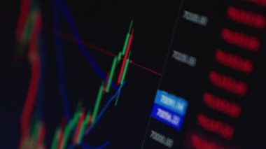 Çevrimiçi uygulama terminalinde kripto para birimi şeması. Ticaret pazarı ve ekonomik konsept. Finansal kriz ve enflasyon. Dijital ekranda mali grafikler