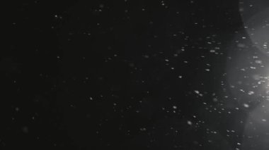 Gece gökyüzünden düşen kar taneleri, karanlık arka planda aydınlatılıyor. Kış karı