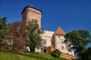 Krakow 'daki Wawel Kalesi. Ortaçağ kraliyet rönesansı mimarisi. Polonya 'da turistik dönüm noktası