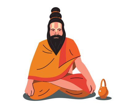 Sadhu izole bir şekilde oturuyor ve meditasyon yapıyor.