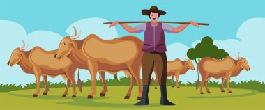 Kovboy inek vektörüyle ayakta duruyor