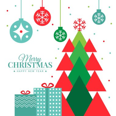 Geometrik şekiller modern noel posteri, afiş, tatil örtüsü vektörü