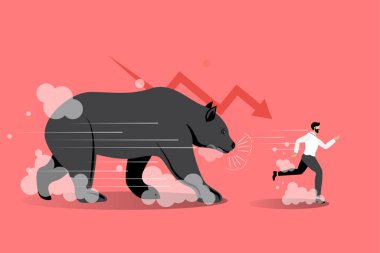 Ayı, insan kaybı borsa konsepti taşıyıcısının arkasında koşuyor