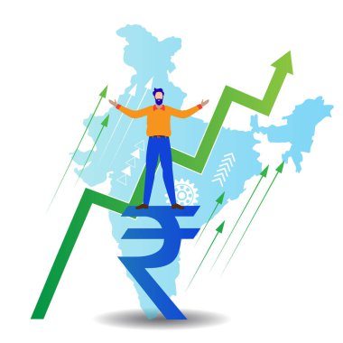 Hindistan ekonomik büyümesi, rupi büyüme konsepti vektörü