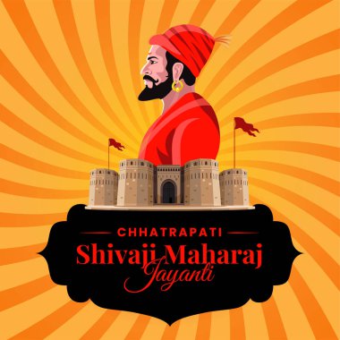 Chhatrapati Shivaji Maharaj Jayanti selamlar, büyük Hint Maratha kral kutlama vektörü