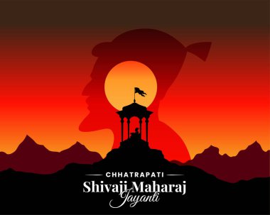 Chhatrapati Shivaji Maharaj Jayanti selamlar, büyük Hint Maratha kral vektörü