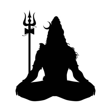 Lord Shiva oturmuş meditasyon yapıyor siluet vektör çizimi