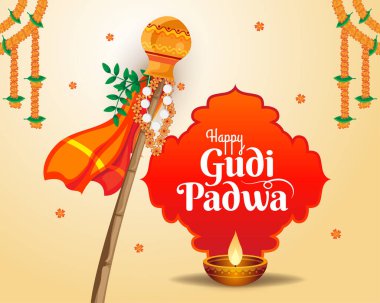 Geleneksel Hindu Yeni Yıl Festivali Gudi padwa arka plan vektörünü selamlıyor