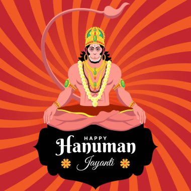 Hanuman Jayanti Festivali, Tanrı Hanuman 'ın doğum günü kutlaması, tebrik kartı postası illüstrasyonu.