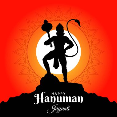 Hanuman Jayanti Festivali, Tanrı Hanuman 'ın doğum günü kutlaması, tebrik kartı postası illüstrasyonu.