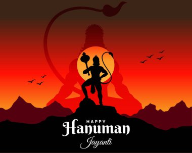 Hanuman Jayanti Festivali, Tanrı Hanuman 'ın doğum günü kutlaması, tebrik kartı postası illüstrasyonu.