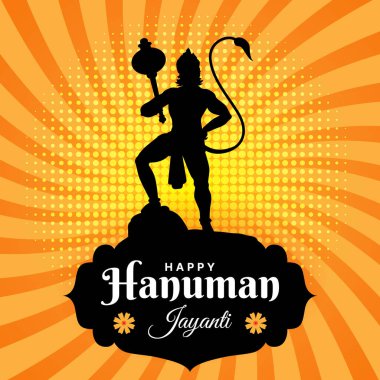 Hanuman Jayanti Festivali, Tanrı Hanuman 'ın doğum günü kutlaması, tebrik kartı postası illüstrasyonu.