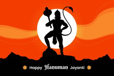 Hanuman Jayanti Festivali, Tanrı Hanuman 'ın doğum günü kutlaması, tebrik kartı postası illüstrasyonu.