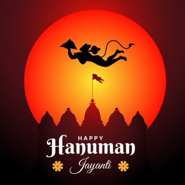 Hanuman Jayanti Festivali, Tanrı Hanuman 'ın doğum günü kutlaması, tebrik kartı postası illüstrasyonu.