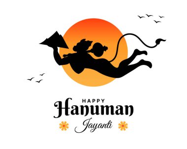 Hanuman Jayanti Festivali, Tanrı Hanuman 'ın doğum günü kutlaması, tebrik kartı postası illüstrasyonu.