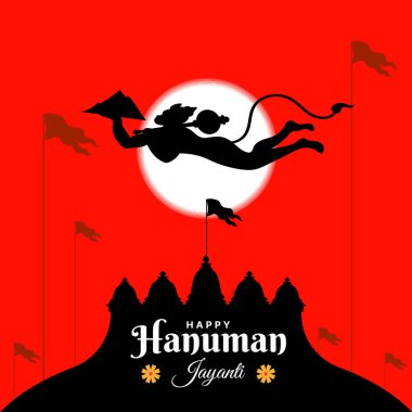 Hanuman Jayanti Festivali, Tanrı Hanuman 'ın doğum günü kutlaması, tebrik kartı postası illüstrasyonu.