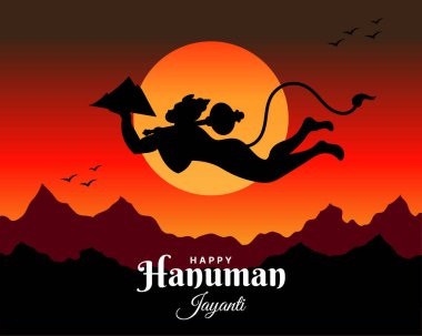 Hanuman Jayanti Festivali, Tanrı Hanuman 'ın doğum günü kutlaması, tebrik kartı postası illüstrasyonu.