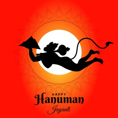 Hanuman Jayanti Festivali, Tanrı Hanuman 'ın doğum günü kutlaması, tebrik kartı postası illüstrasyonu.